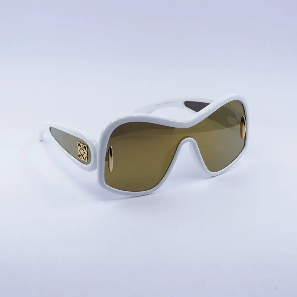 Loewe LW40131I 25G Sunglasses White Shield Frame, Brown Gold Mirror Lenses